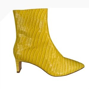 Charlotte Stone Yellow Croc Embossed Leather Pointed Toe Ankle Boots Size 10